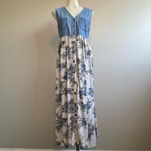 Denim Republic Women's Vintage Floral Denim Maxi Dress Cottage Core Grandmacore